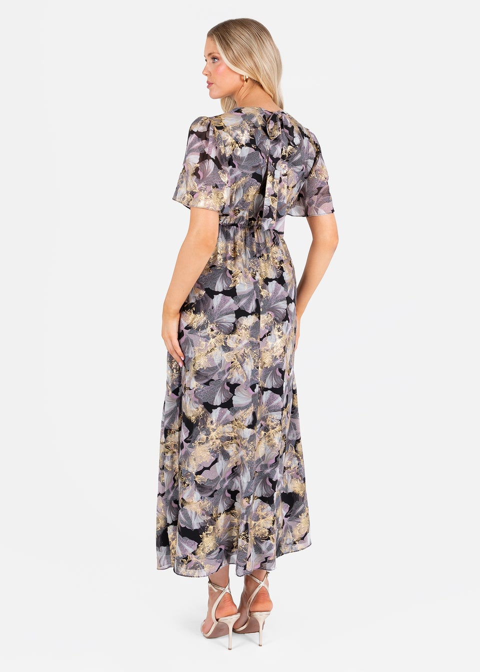 Lovedrobe Floral Angel Sleeve Midaxi Dress With Gold Detail