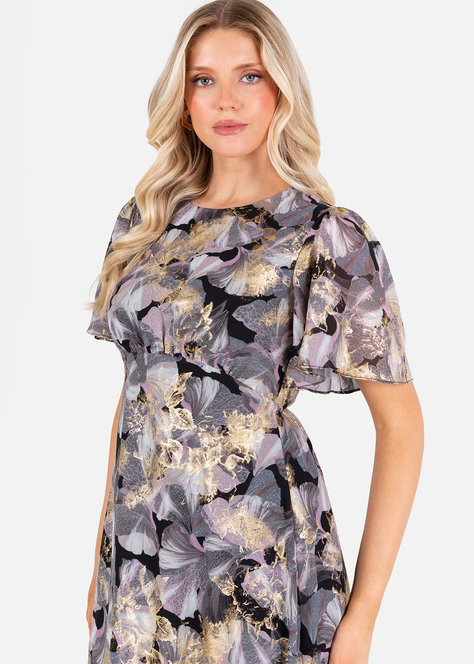 Lovedrobe Floral Angel Sleeve Midaxi Dress With Gold Detail