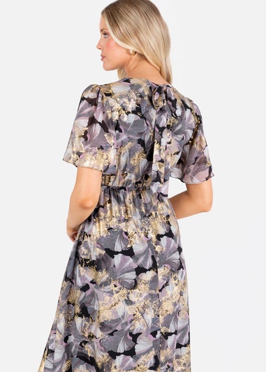 Lovedrobe Floral Angel Sleeve Midaxi Dress With Gold Detail