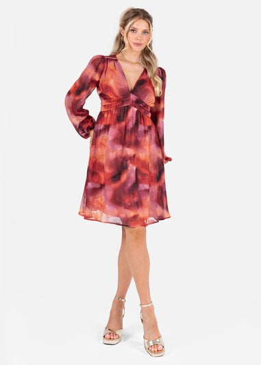 Lovedrobe Floral Burnout Long Sleeve V Neck Mini Dress