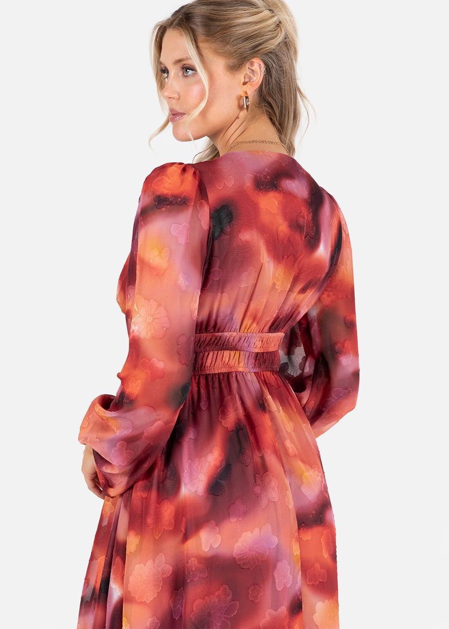 Lovedrobe Floral Burnout Long Sleeve V Neck Mini Dress