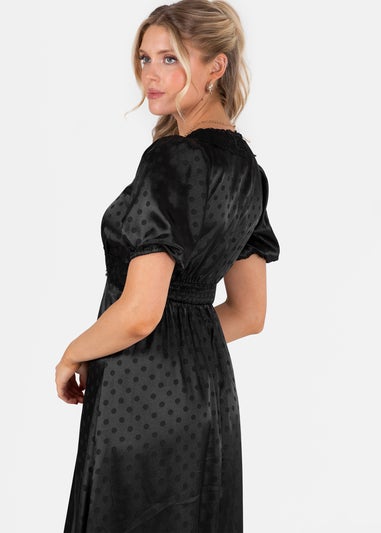 Lovedrobe Black Polka Dot V Neck Midaxi Dress With Lace Trim