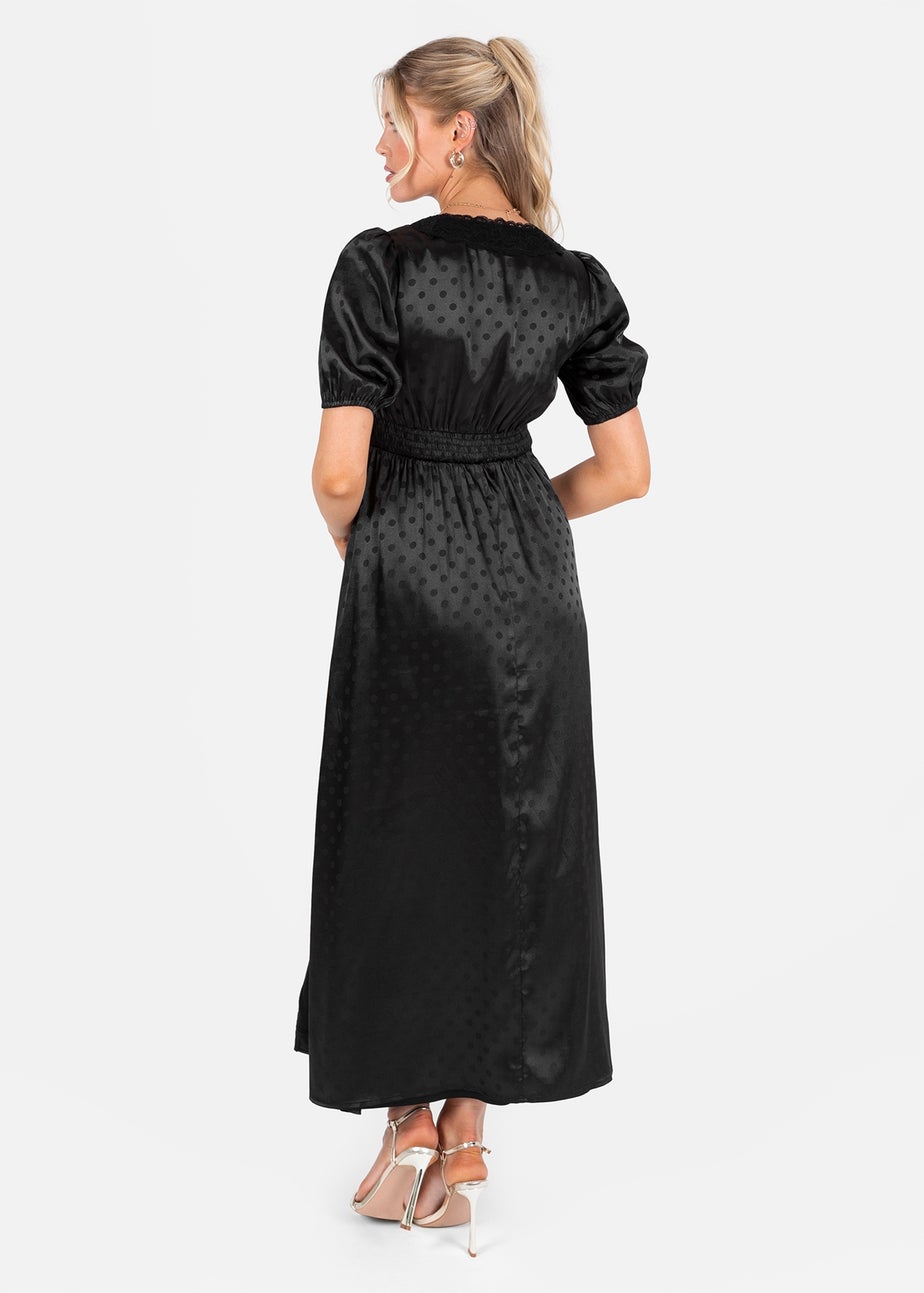 Lovedrobe Black Polka Dot V Neck Midaxi Dress With Lace Trim