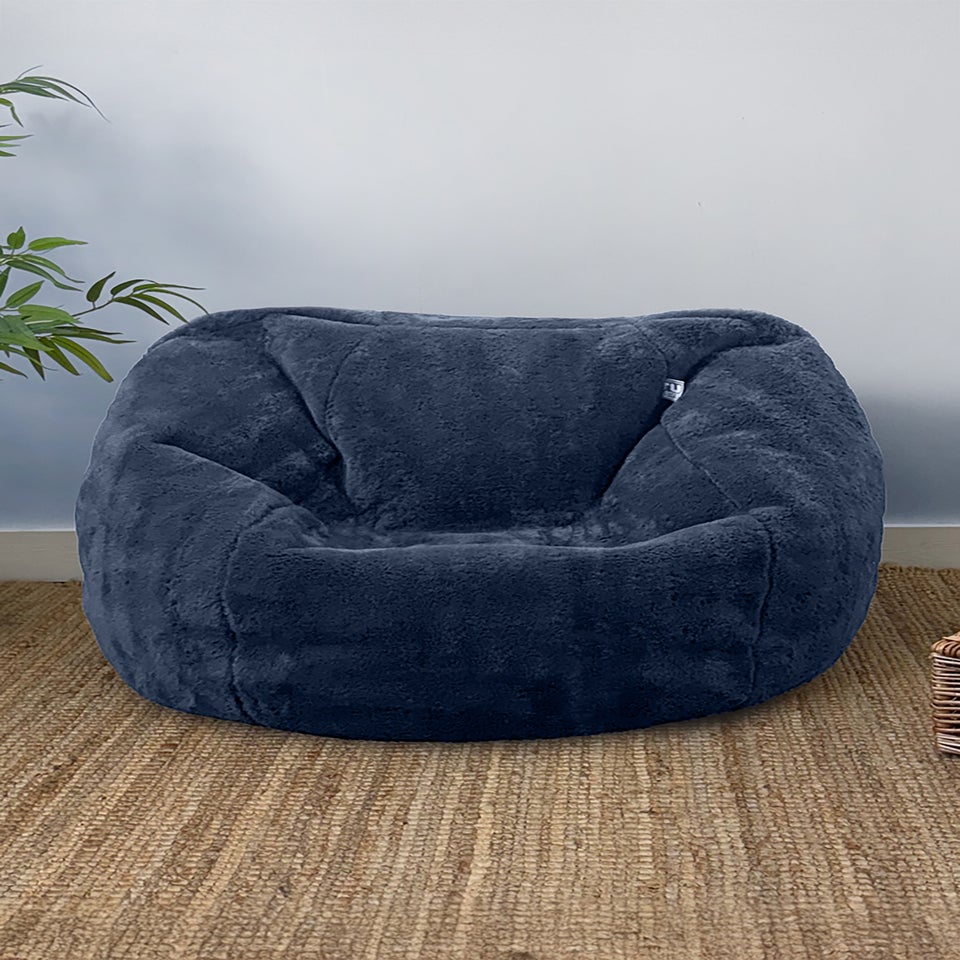 rucomfy Faux Fur Kids Slouchbag Navy Beanbag