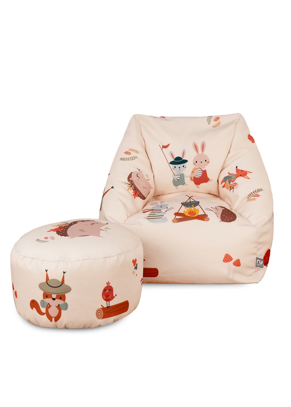 rucomfy Forest Friends Kids Snuggle Chair Beanbag & Footstool Bundle
