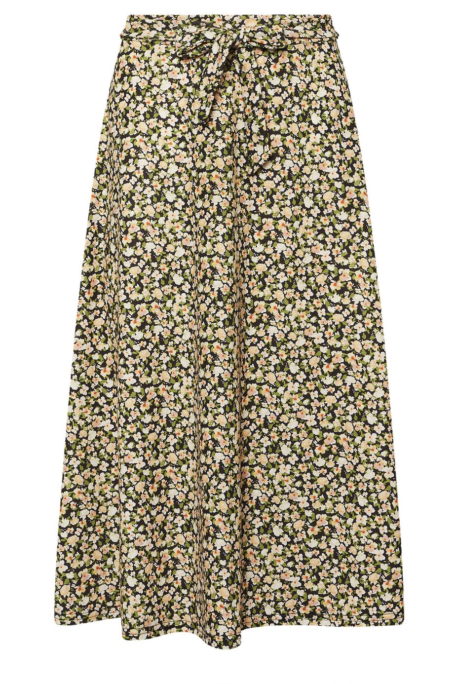 PixieGirl Petite Brown Floral Belt Tie Midi Skirt