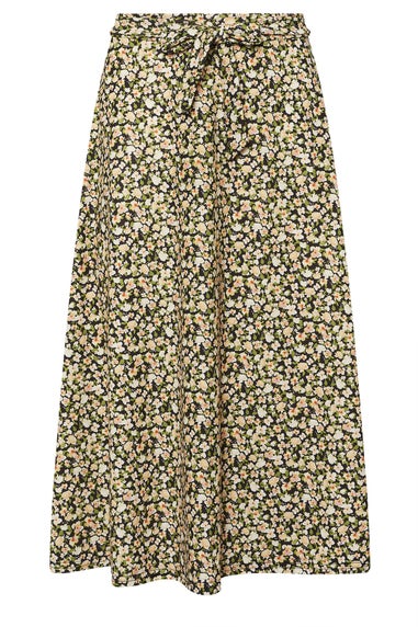 PixieGirl Petite Brown Floral Belt Tie Midi Skirt