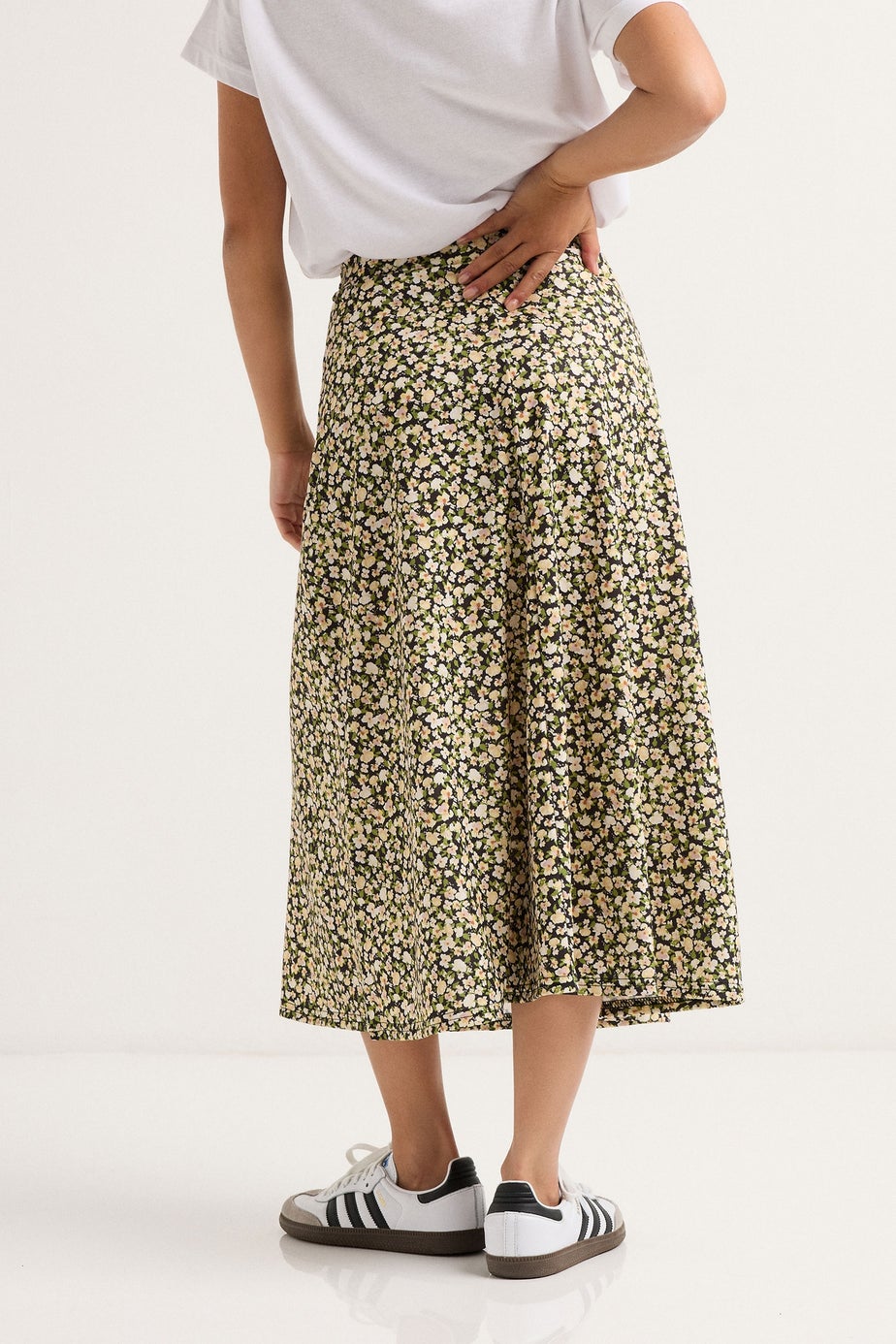 PixieGirl Petite Brown Floral Belt Tie Midi Skirt