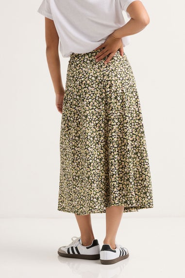 PixieGirl Petite Brown Floral Belt Tie Midi Skirt