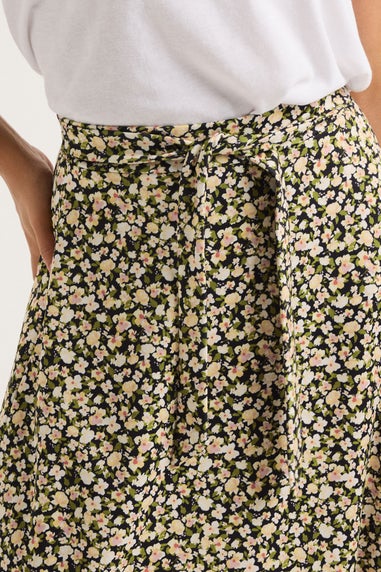 PixieGirl Petite Brown Floral Belt Tie Midi Skirt