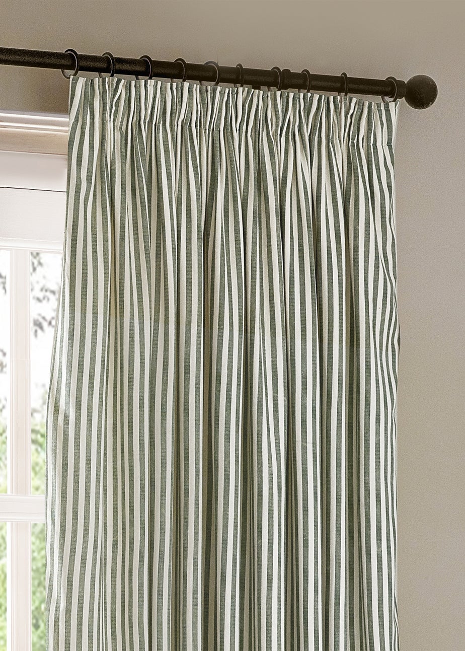 Yard Hebden Stripe Cotton Pencil Pleat Curtains Forest