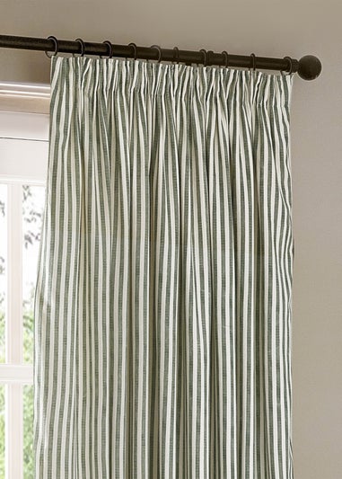 Yard Hebden Stripe Cotton Pencil Pleat Curtains Forest