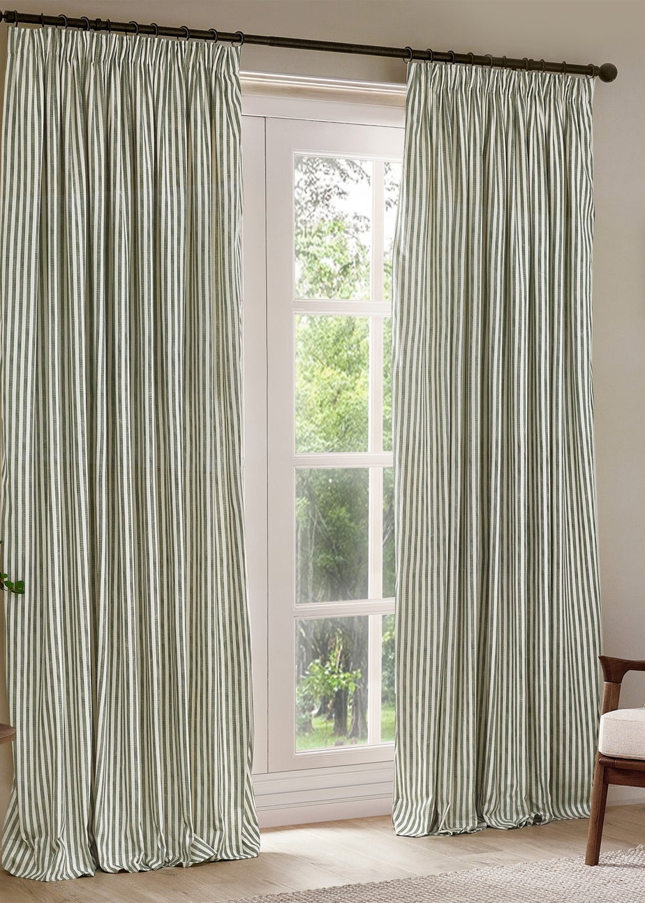 Yard Hebden Stripe Cotton Pencil Pleat Curtains Forest