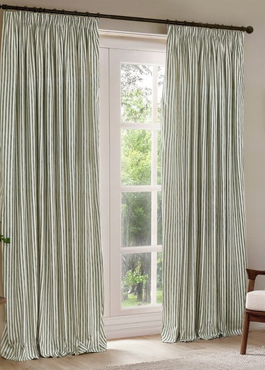 Yard Hebden Stripe Cotton Pencil Pleat Curtains Forest