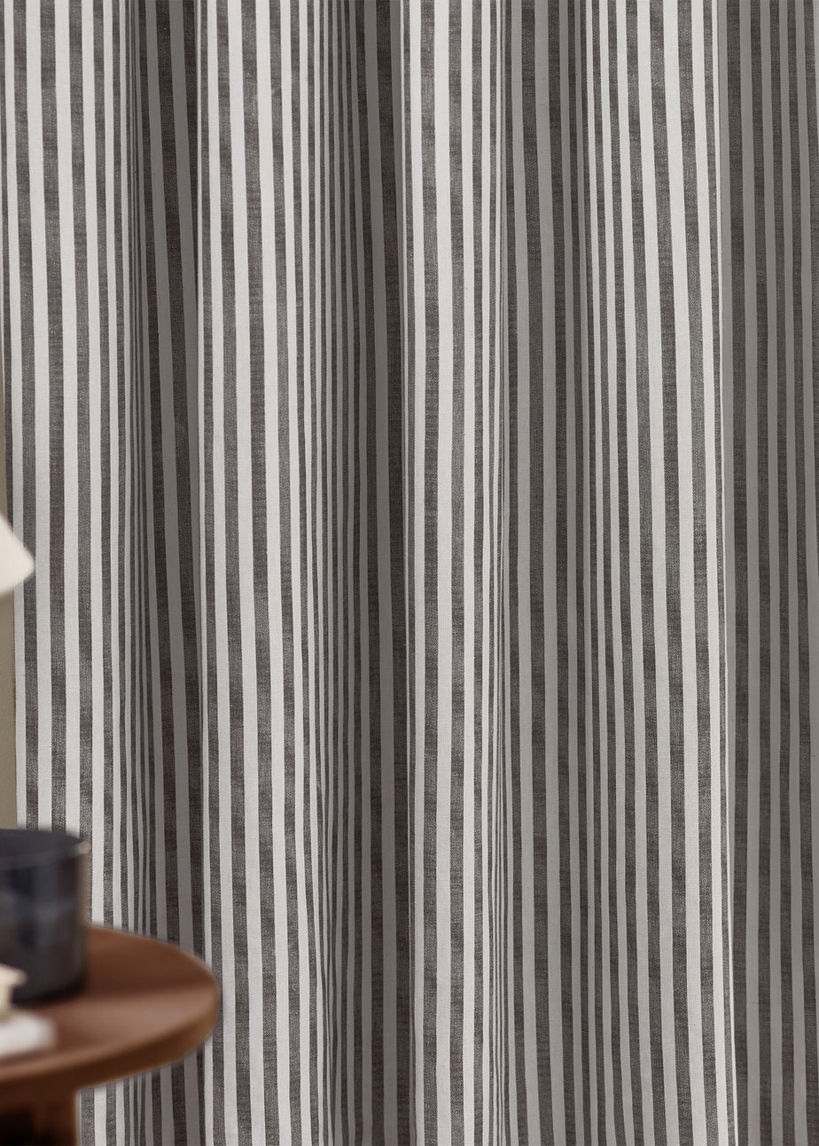 Yard Hebden Stripe Cotton Pencil Pleat Curtains Grey