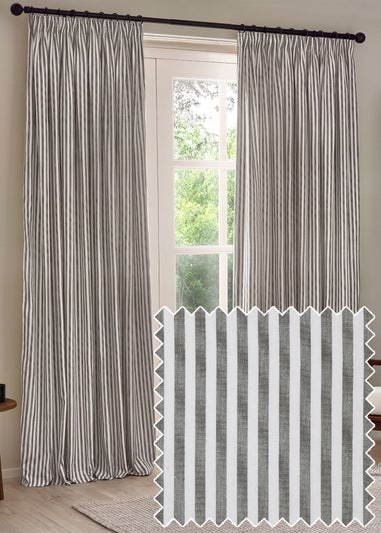 Yard Hebden Stripe Cotton Pencil Pleat Curtains Grey