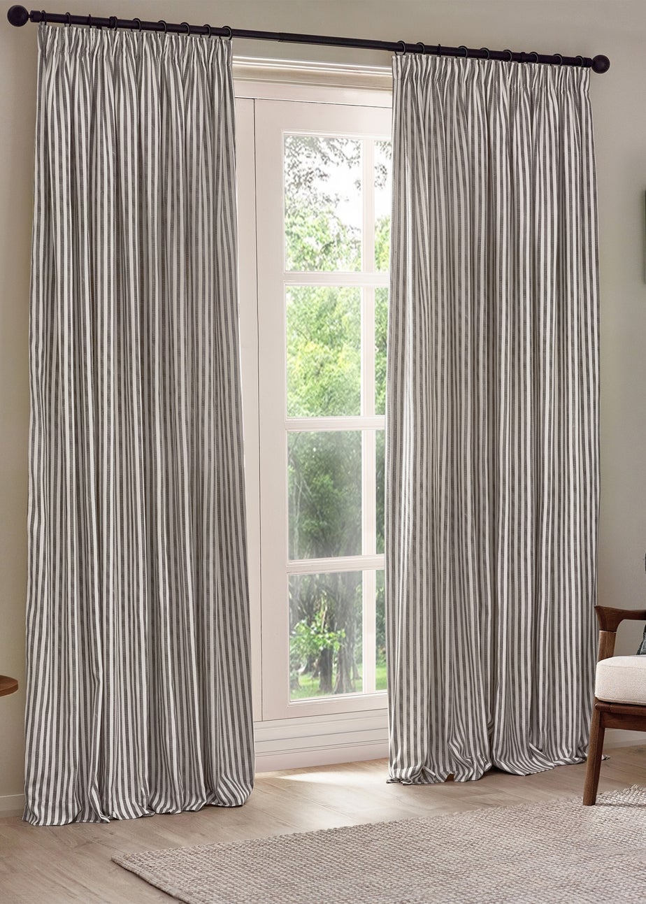 Yard Hebden Stripe Cotton Pencil Pleat Curtains Grey