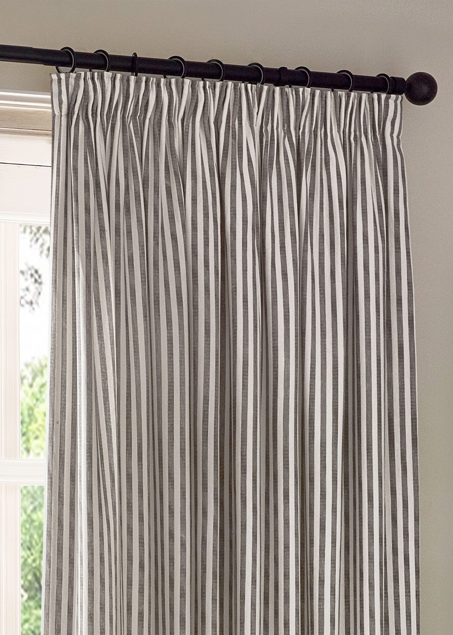 Yard Hebden Stripe Cotton Pencil Pleat Curtains Grey
