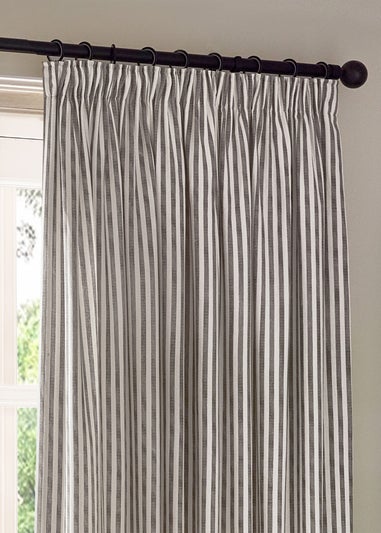 Yard Hebden Stripe Cotton Pencil Pleat Curtains Grey