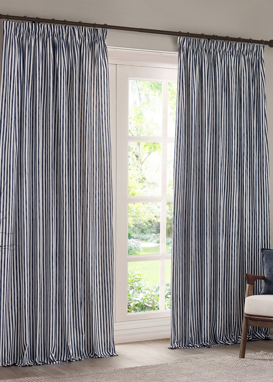 Yard Hebden Stripe Cotton Pencil Pleat Curtains Navy