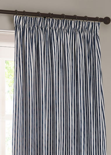Yard Hebden Stripe Cotton Pencil Pleat Curtains Navy