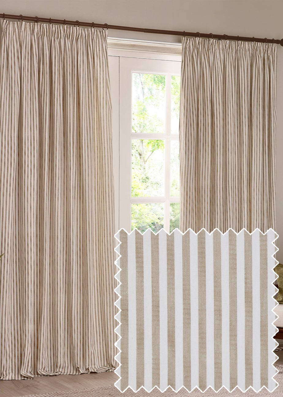 Yard Hebden Stripe Cotton Pencil Pleat Curtains Natural
