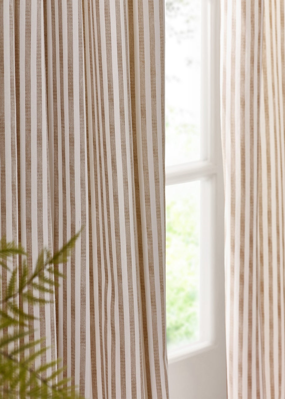 Yard Hebden Stripe Cotton Pencil Pleat Curtains Natural