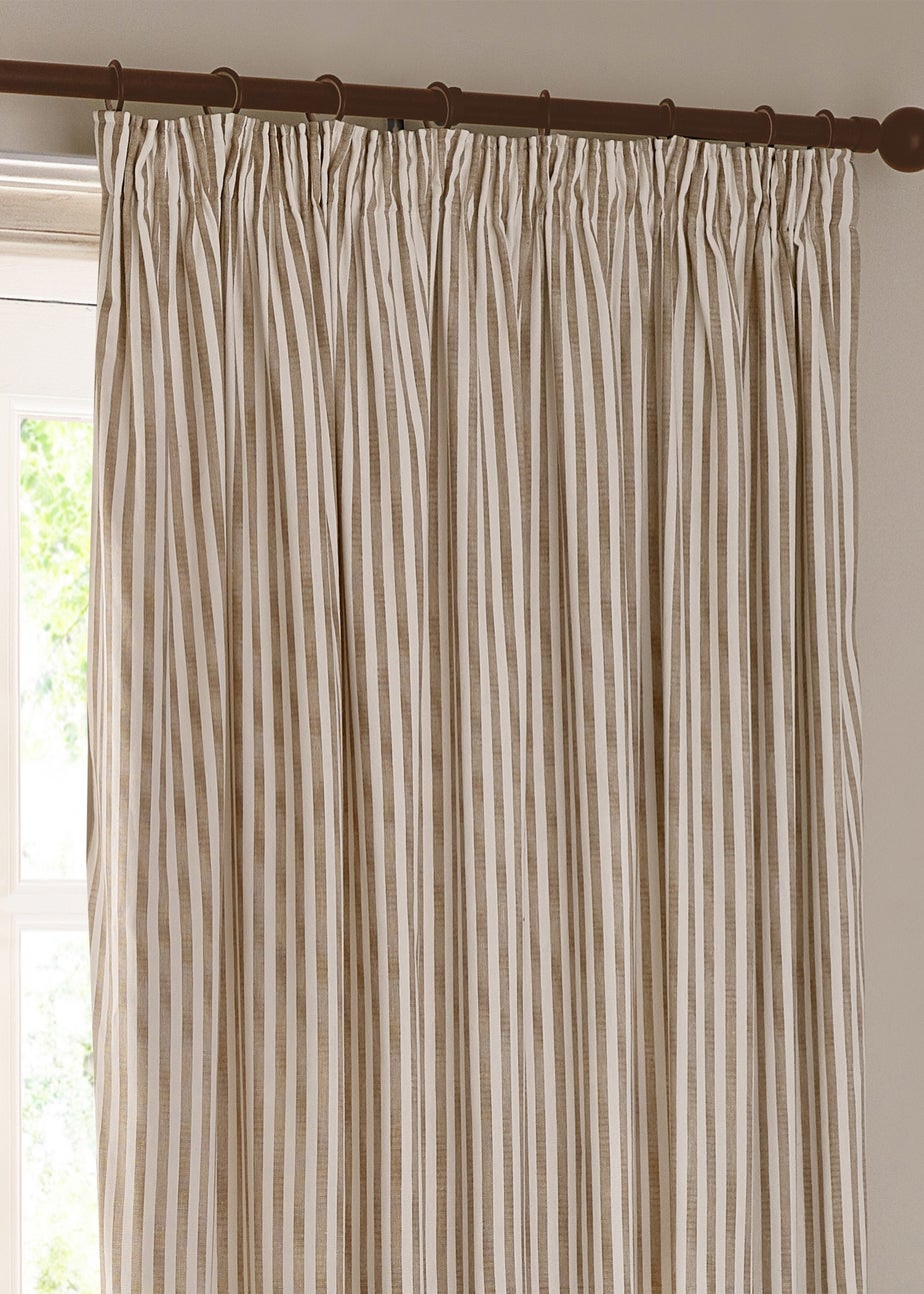 Yard Hebden Stripe Cotton Pencil Pleat Curtains Natural