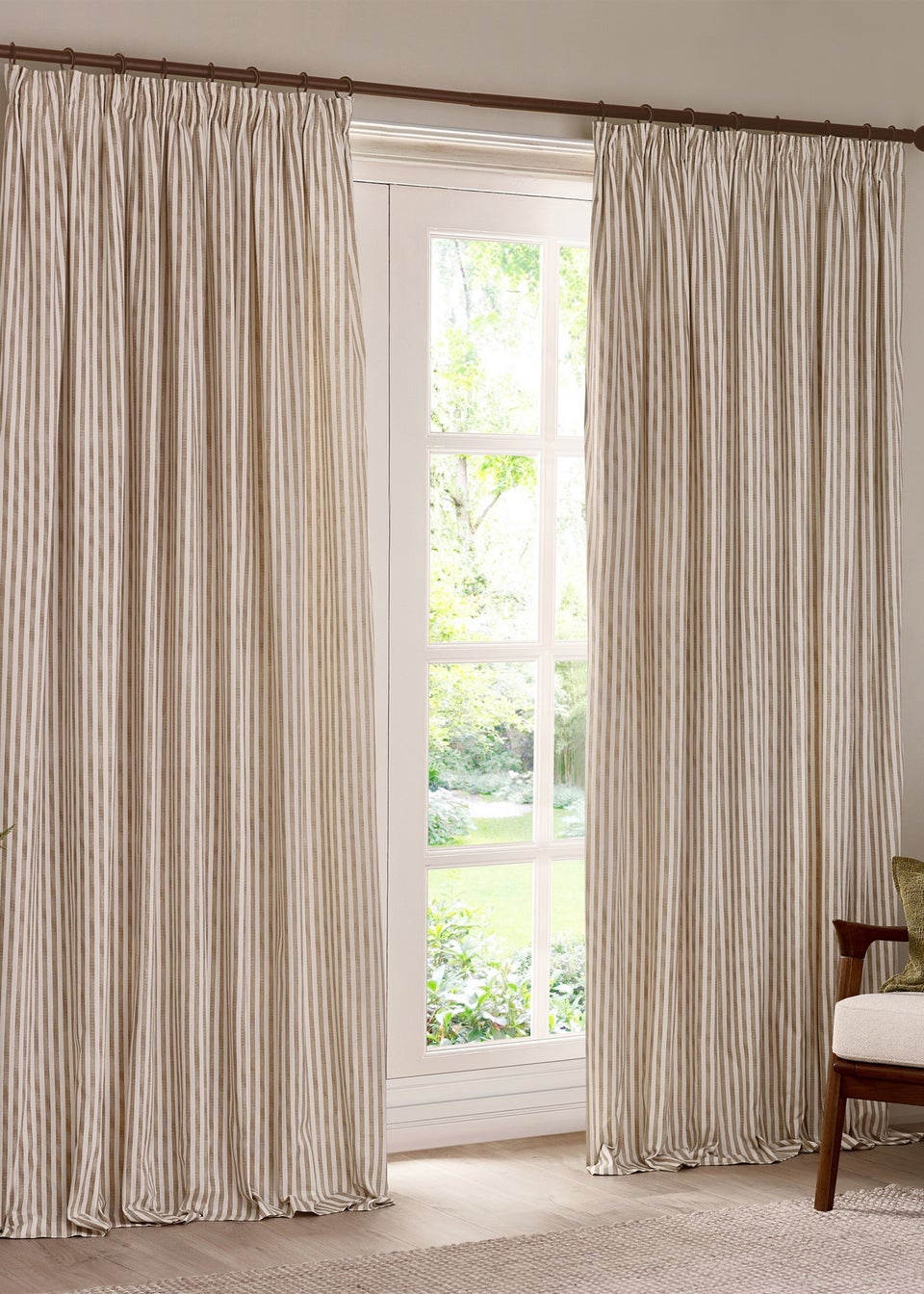 Yard Hebden Stripe Cotton Pencil Pleat Curtains Natural