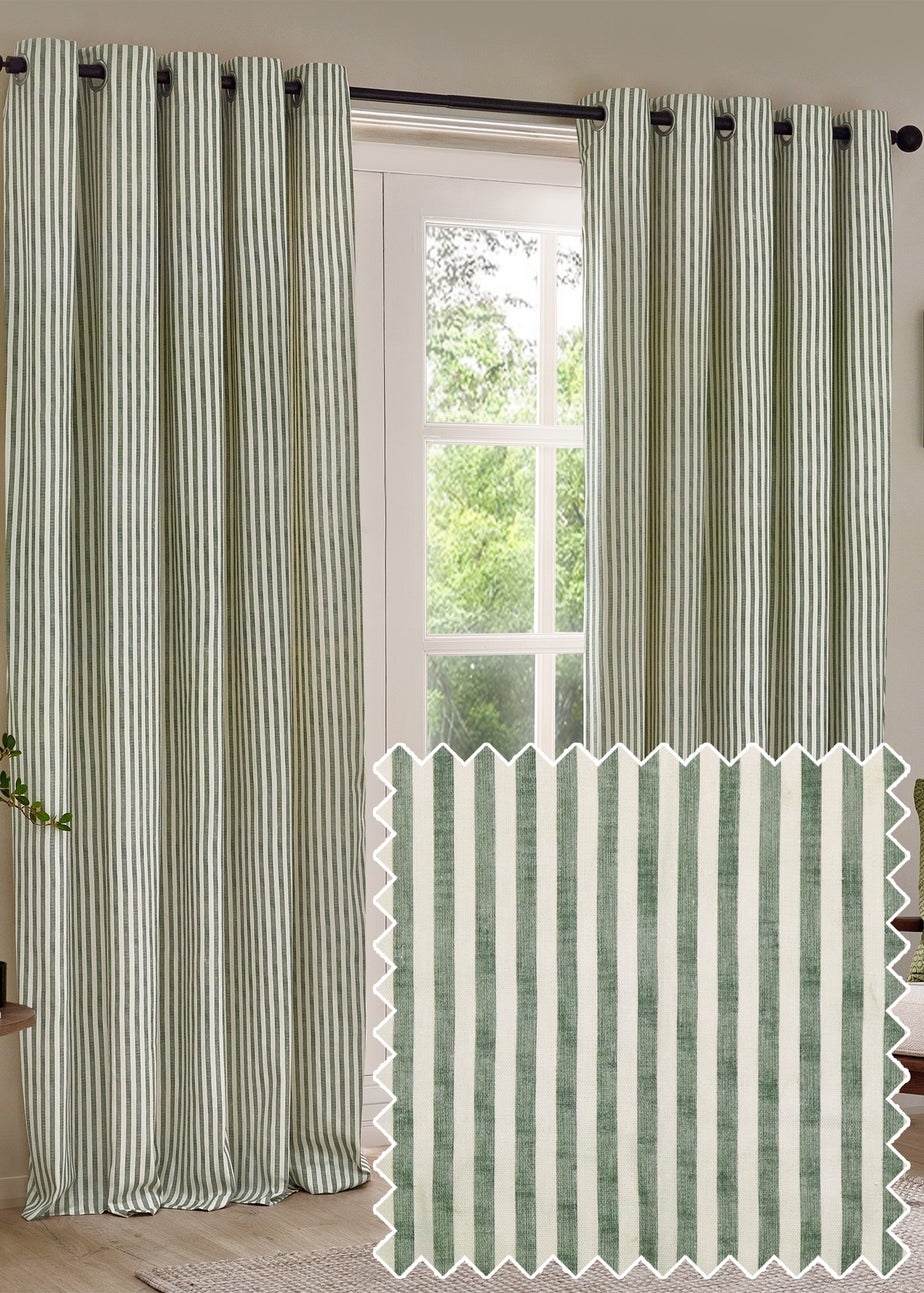 Yard Hebden Stripe Cotton Eylet Curtains Forest