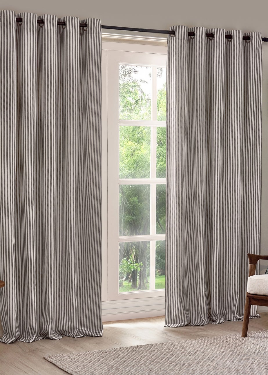 Yard Hebden Stripe Cotton Eylet Curtains Grey
