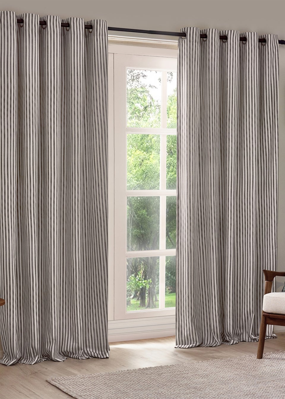Yard Hebden Stripe Cotton Eylet Curtains Grey
