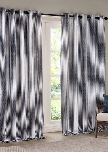 Yard Hebden Stripe Cotton Eylet Curtains Navy