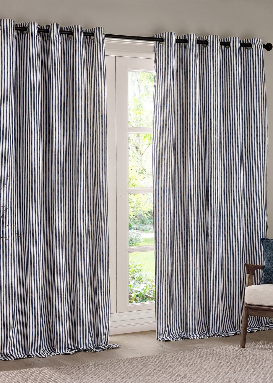 Yard Hebden Stripe Cotton Eylet Curtains Navy