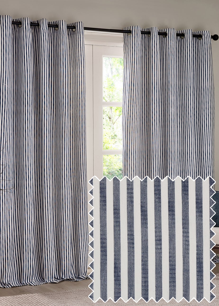 Yard Hebden Stripe Cotton Eylet Curtains Navy