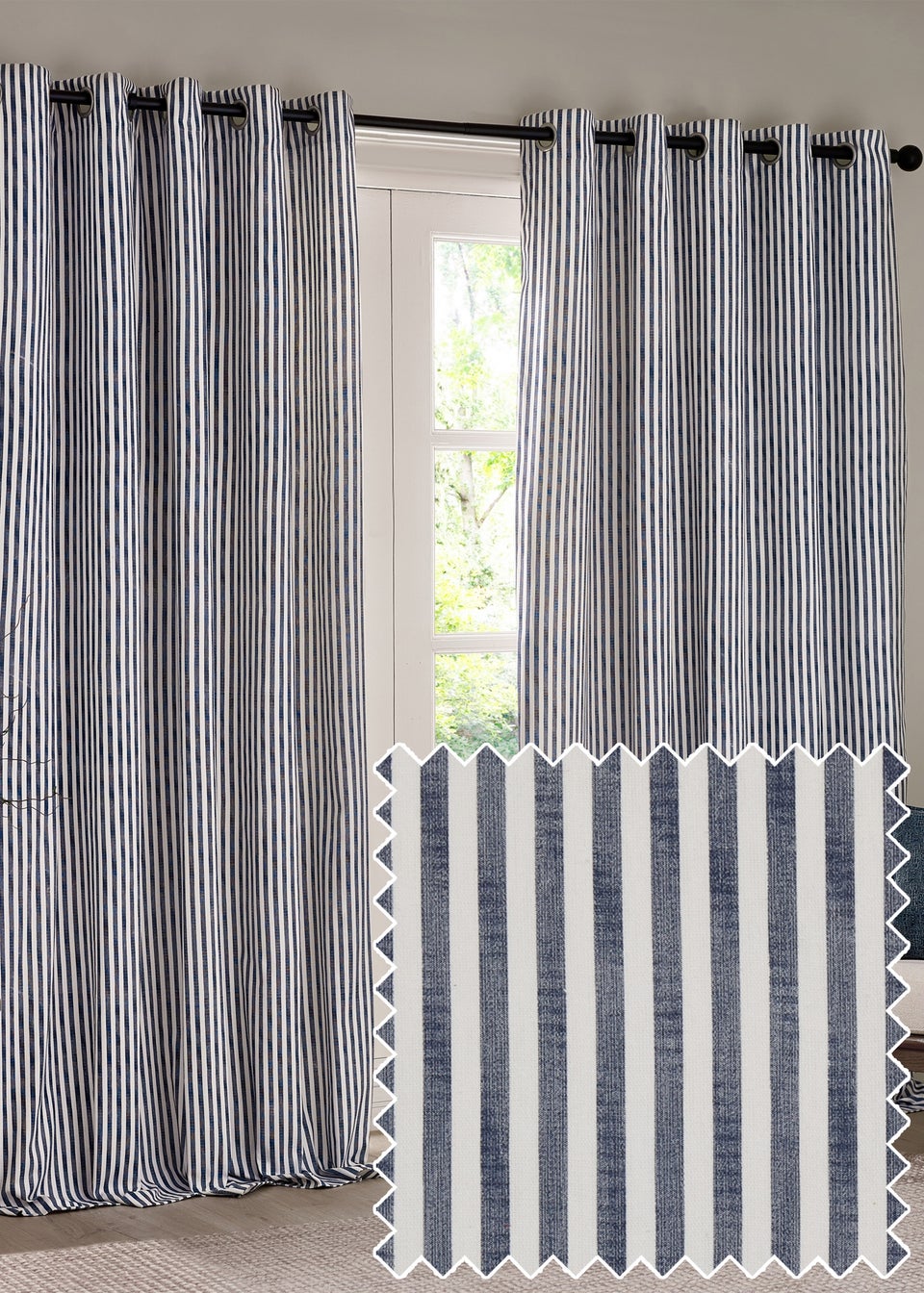 Yard Hebden Stripe Cotton Eylet Curtains Navy