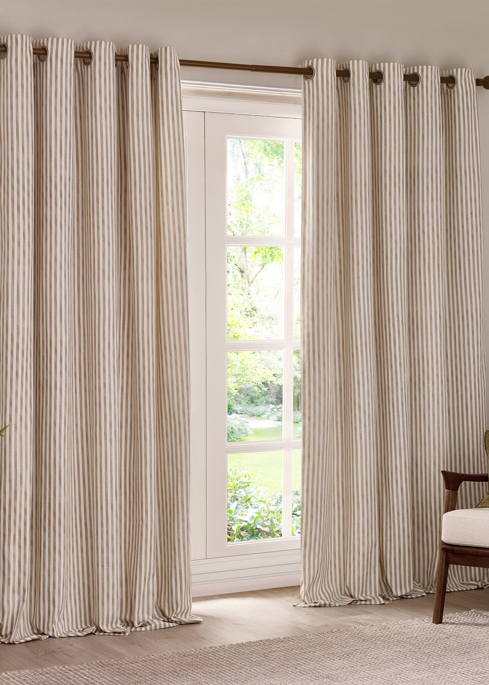 Yard Hebden Stripe Cotton Eylet Curtains Natural