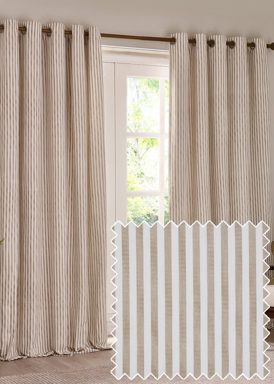 Yard Hebden Stripe Cotton Eylet Curtains Natural