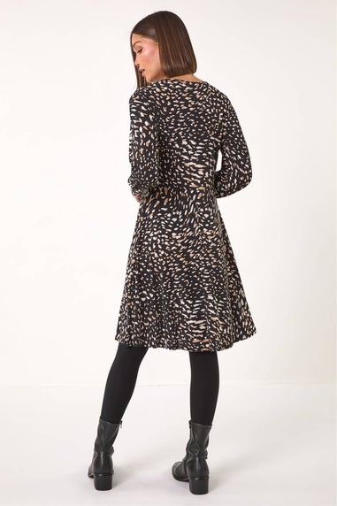 Roman Tan Speckled Print Stretch Dress