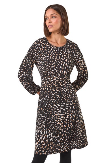 Roman Tan Speckled Print Stretch Dress