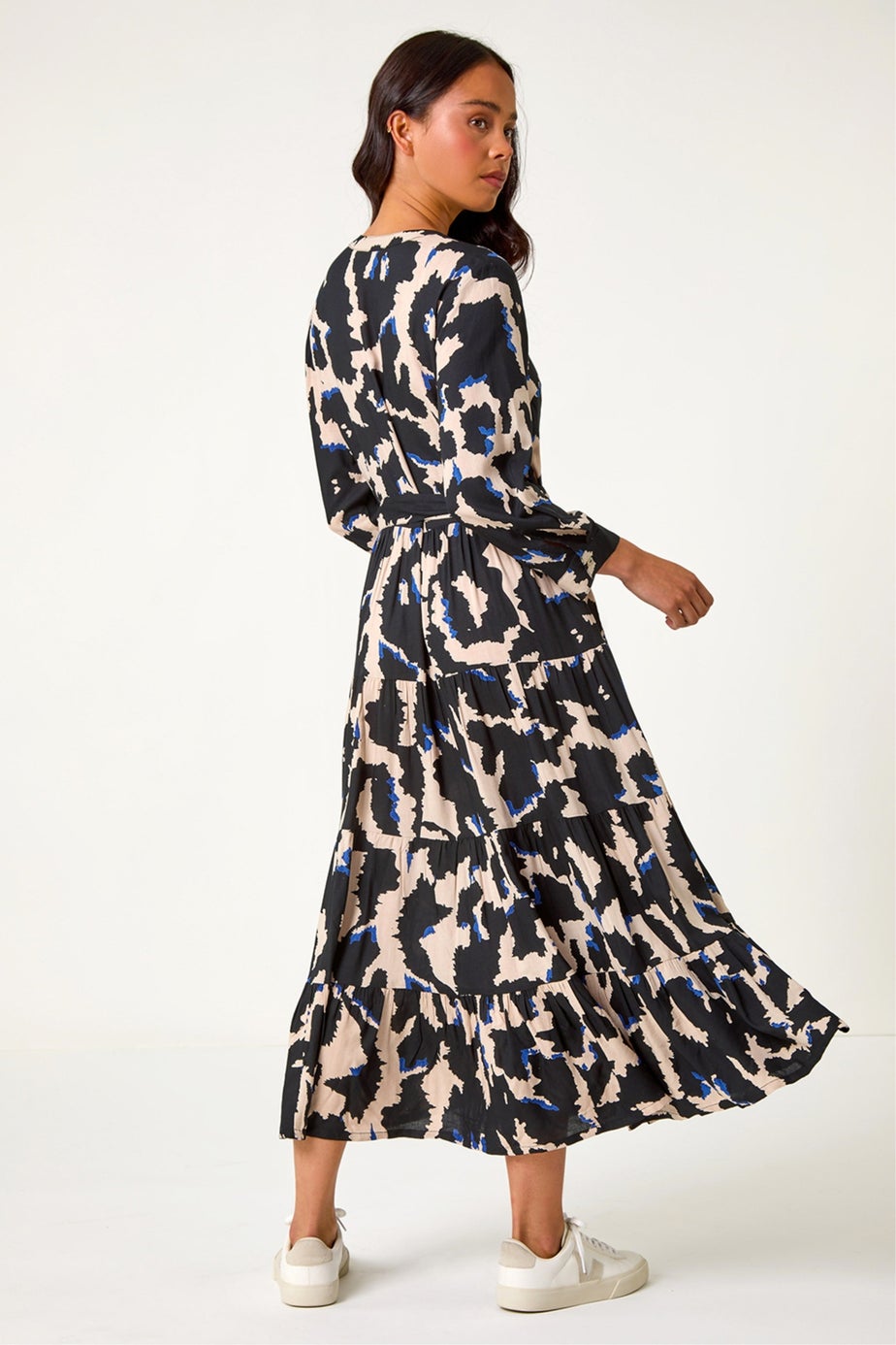 Roman Black Petite Abstract Print Button Midi Dress