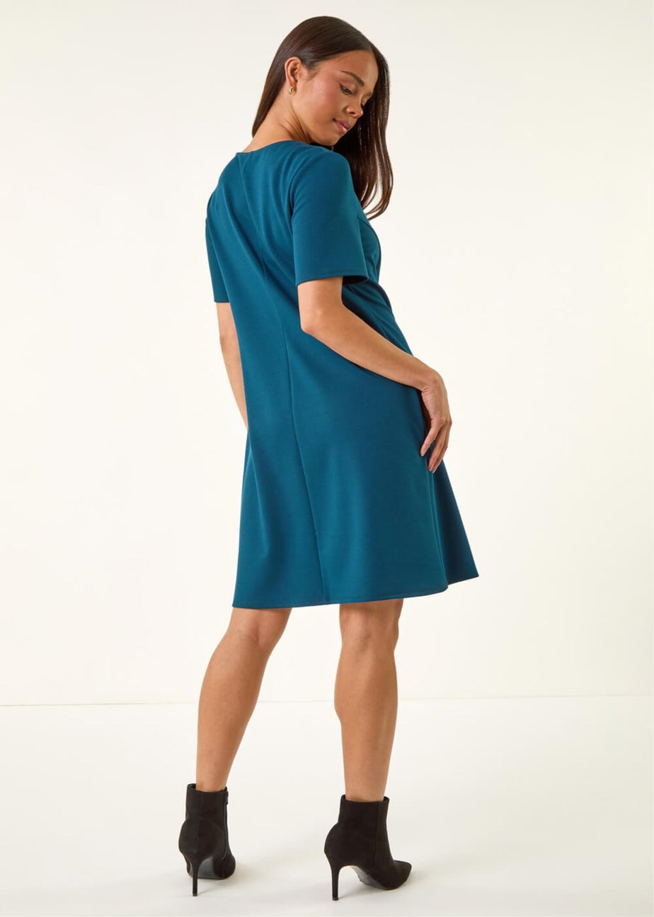 Roman Teal Petite Zip Detail Pocket Shift Dress