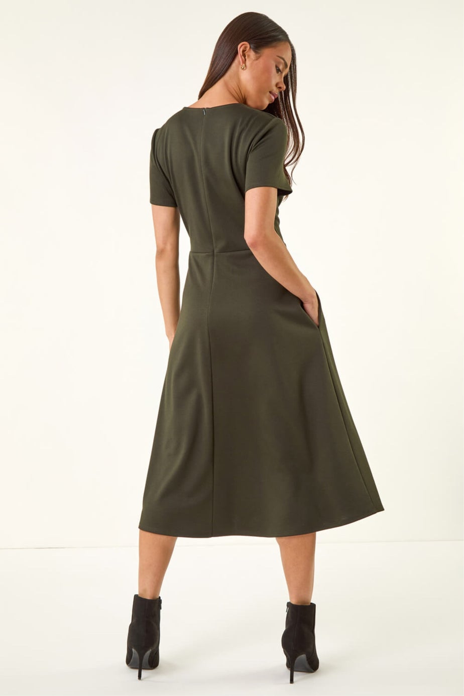 Roman Khaki Petite Button Stretch Midi Dress