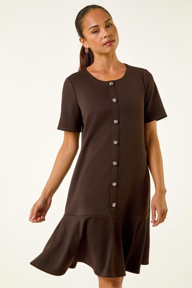Roman Chocolate Petite Flute Hem Stretch Dress