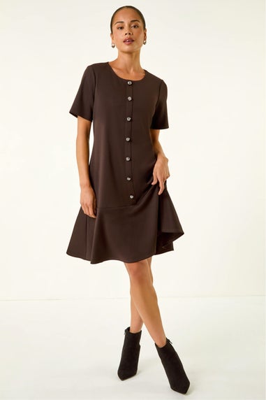 Roman Chocolate Petite Flute Hem Stretch Dress
