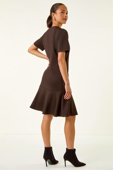 Roman Chocolate Petite Flute Hem Stretch Dress