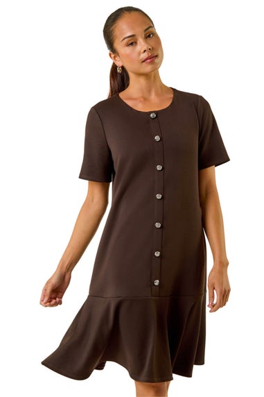 Roman Chocolate Petite Flute Hem Stretch Dress