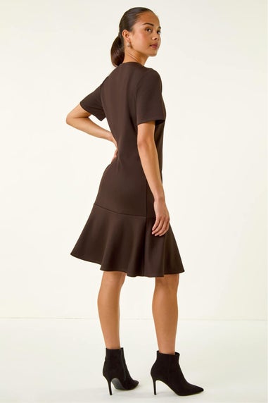 Roman Chocolate Petite Flute Hem Stretch Dress