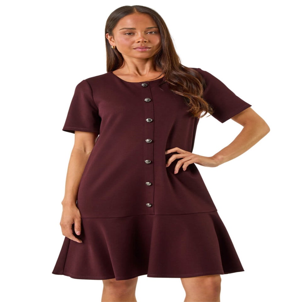 Roman Wine Petite Flute Hem Stretch Dress