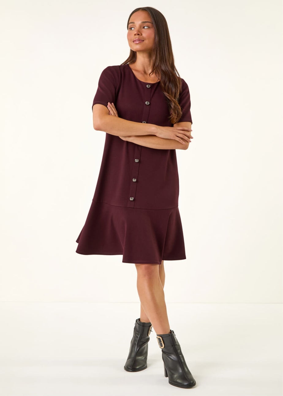 Roman Wine Petite Flute Hem Stretch Dress